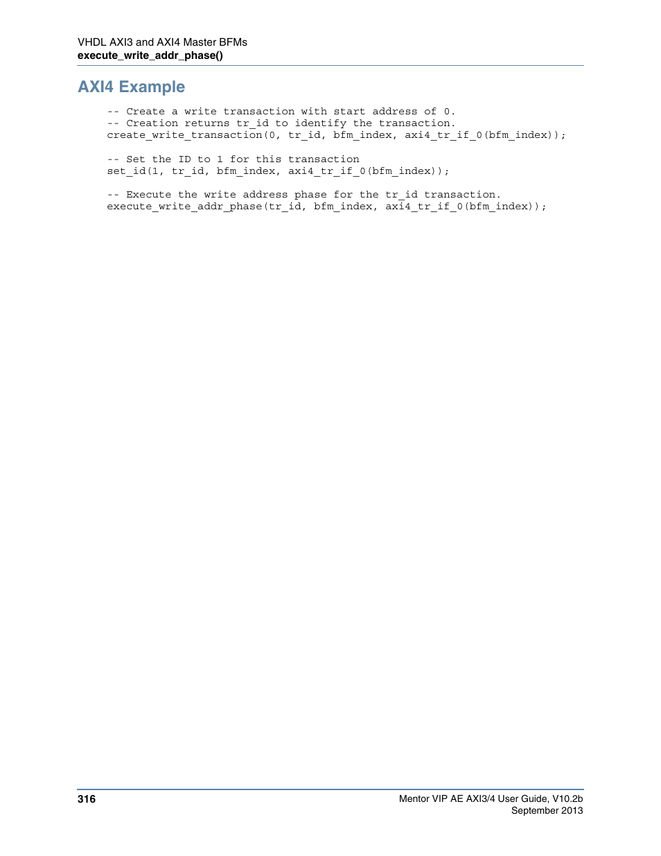 Axi4 example | Altera Mentor Verification IP Altera Edition AMBA AXI3/4TM User Manual | Page 334 / 783