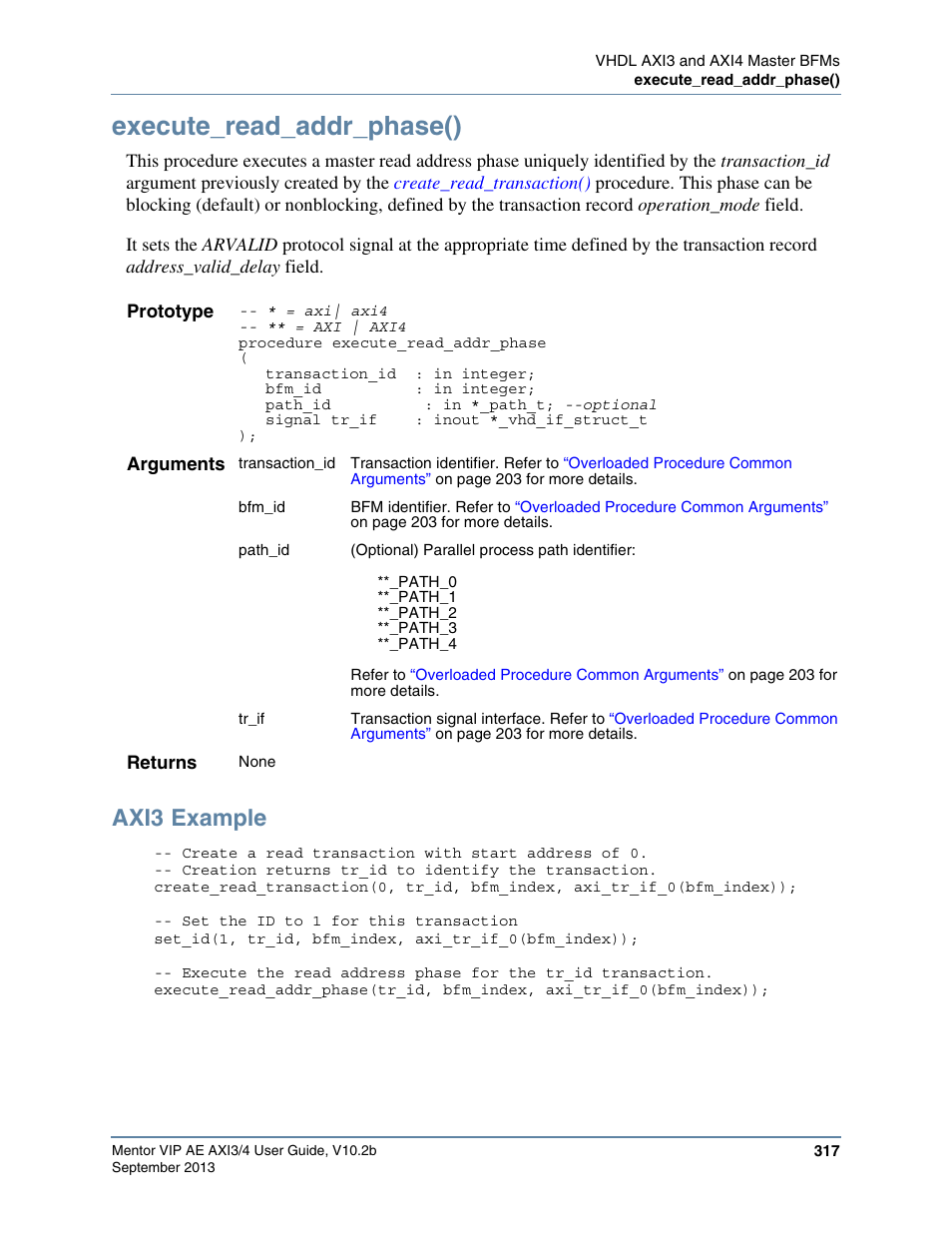 Execute_read_addr_phase(), Axi3 example, Procedu | Altera Mentor Verification IP Altera Edition AMBA AXI3/4TM User Manual | Page 335 / 783