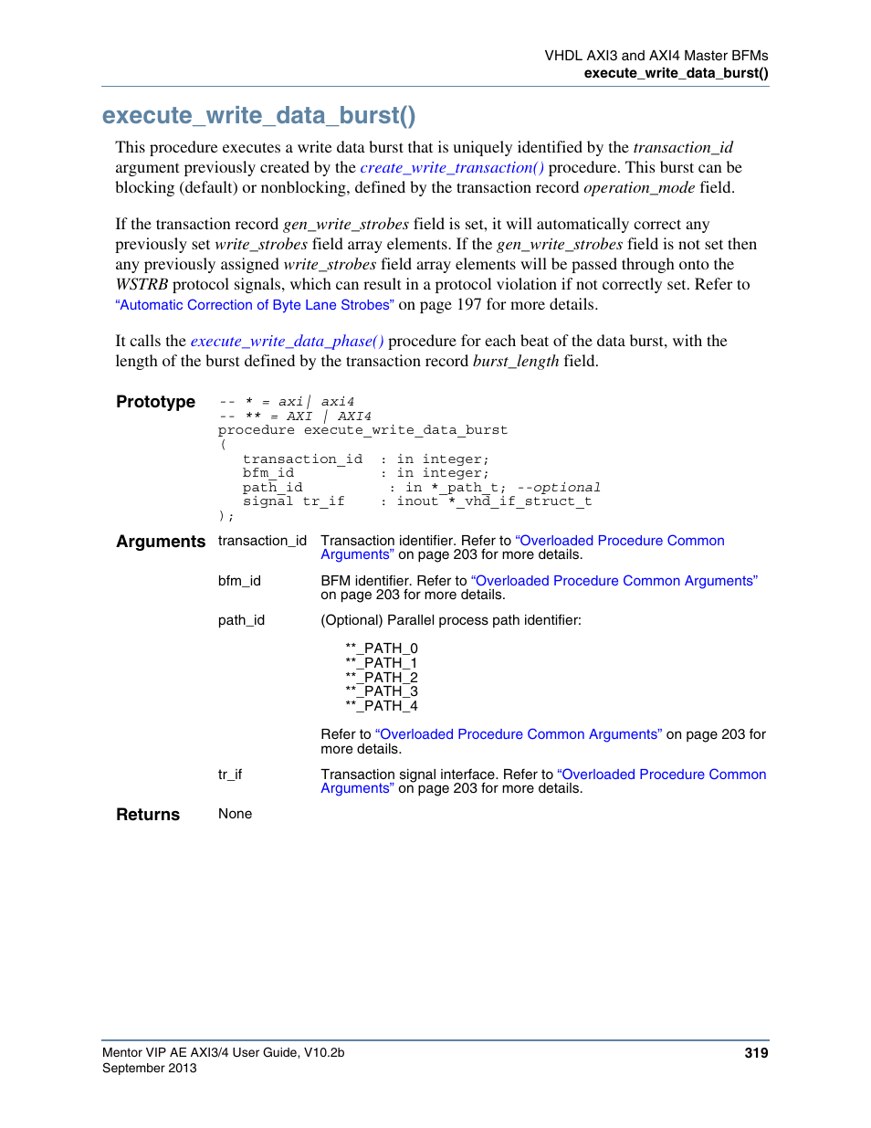 Execute_write_data_burst(), Procedures simultaneously; otherwise | Altera Mentor Verification IP Altera Edition AMBA AXI3/4TM User Manual | Page 337 / 783
