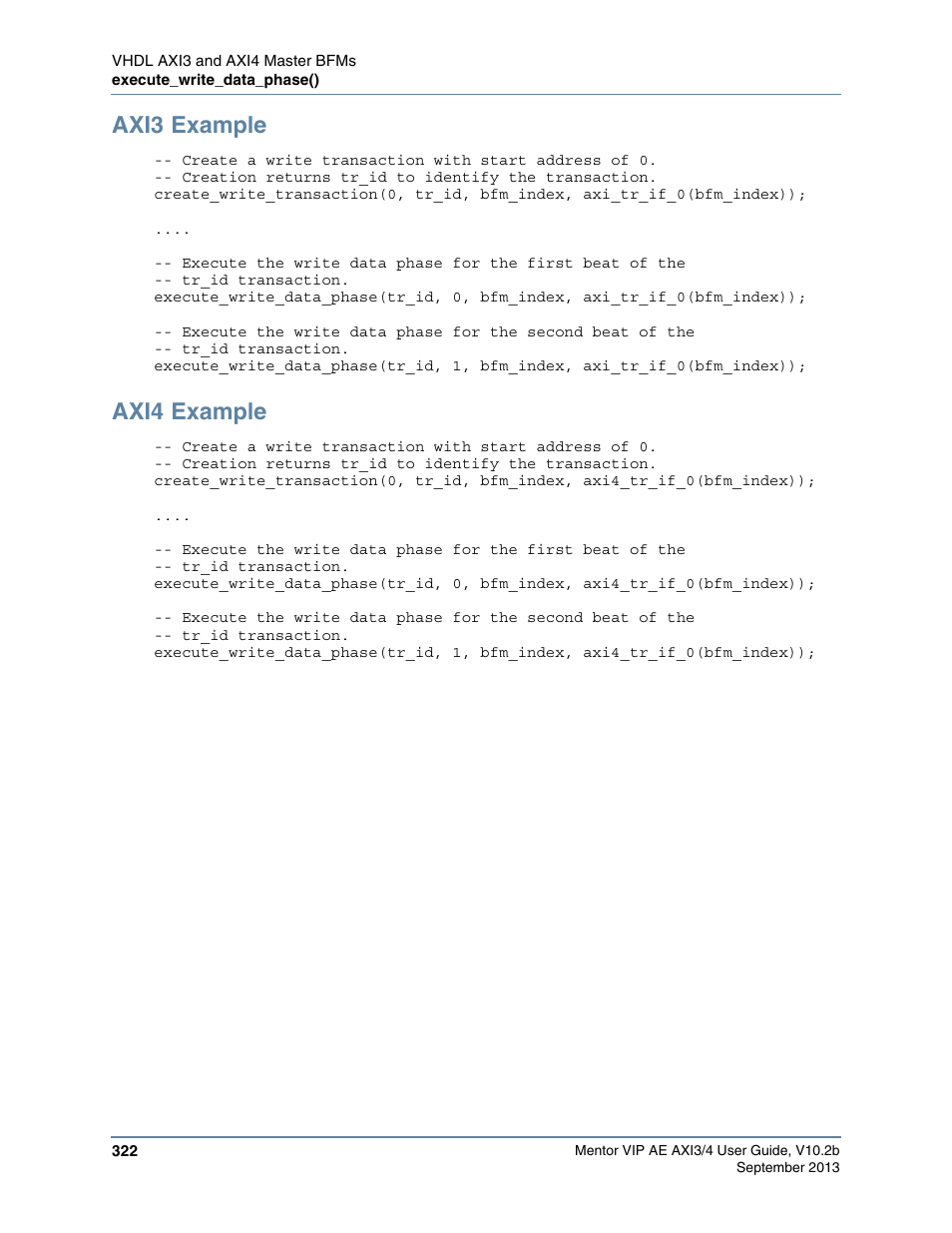 Axi3 example, Axi4 example | Altera Mentor Verification IP Altera Edition AMBA AXI3/4TM User Manual | Page 340 / 783