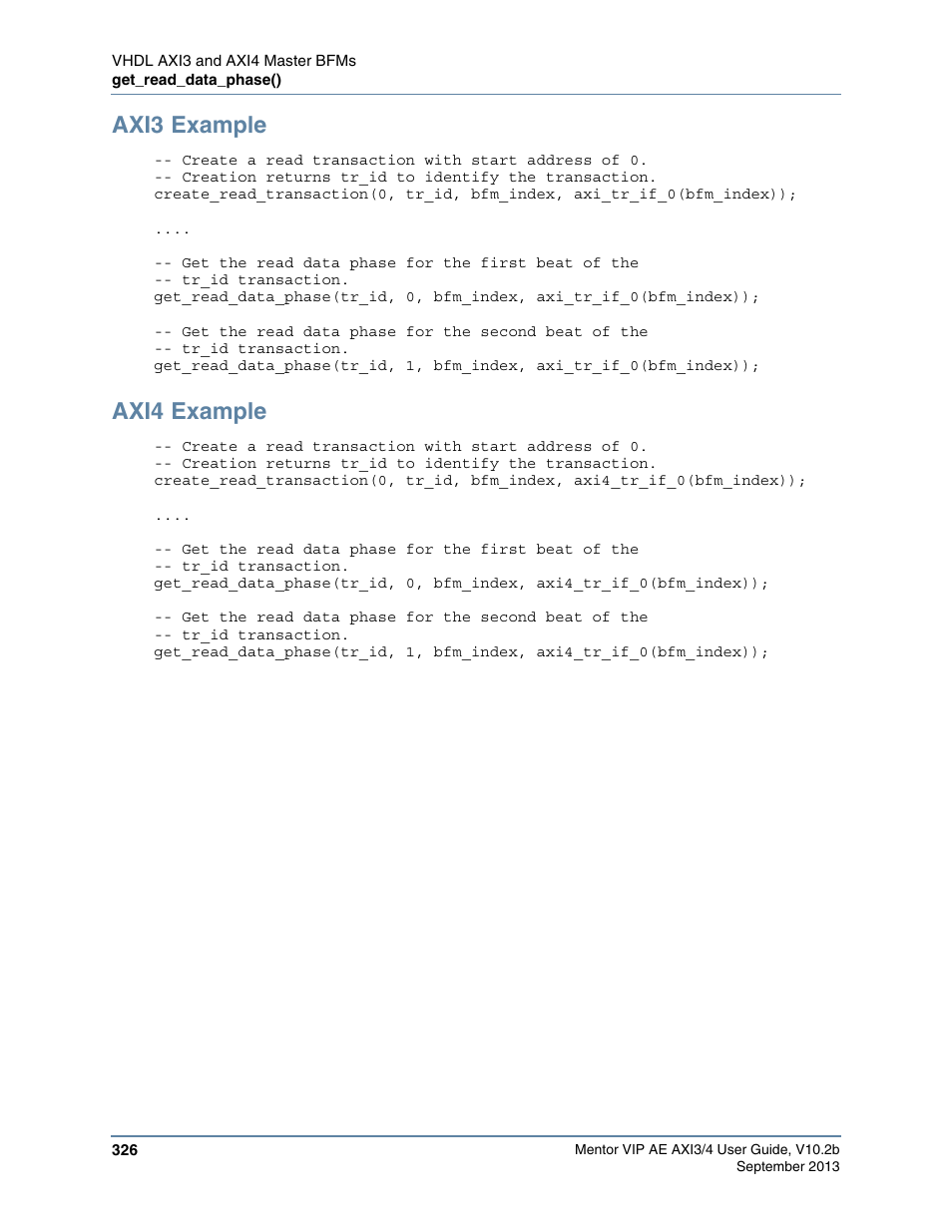 Axi3 example, Axi4 example | Altera Mentor Verification IP Altera Edition AMBA AXI3/4TM User Manual | Page 344 / 783