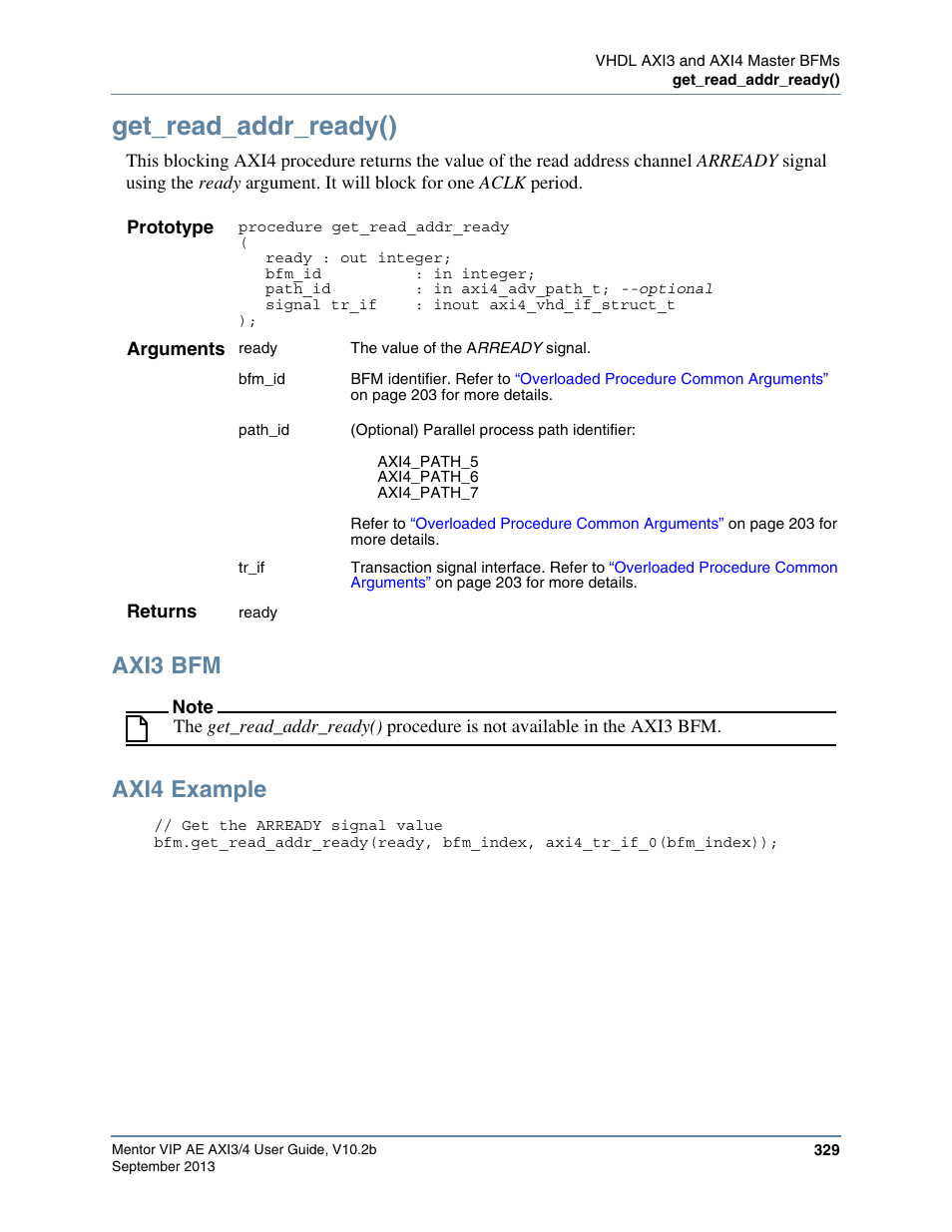 Get_read_addr_ready(), Axi3 bfm, Axi4 example | Altera Mentor Verification IP Altera Edition AMBA AXI3/4TM User Manual | Page 347 / 783