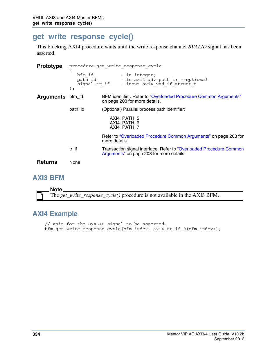 Get_write_response_cycle(), Axi3 bfm, Axi4 example | Altera Mentor Verification IP Altera Edition AMBA AXI3/4TM User Manual | Page 352 / 783
