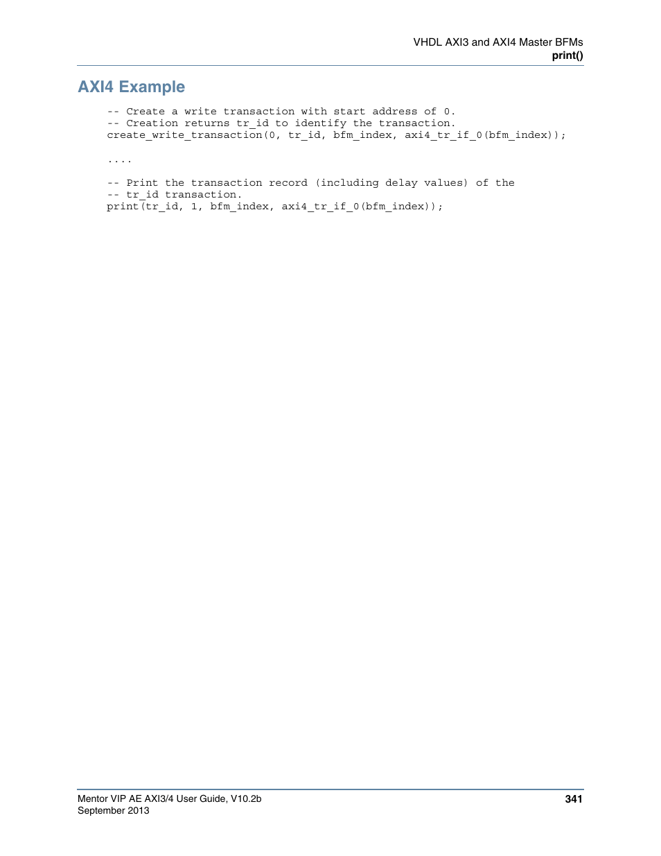 Axi4 example | Altera Mentor Verification IP Altera Edition AMBA AXI3/4TM User Manual | Page 359 / 783