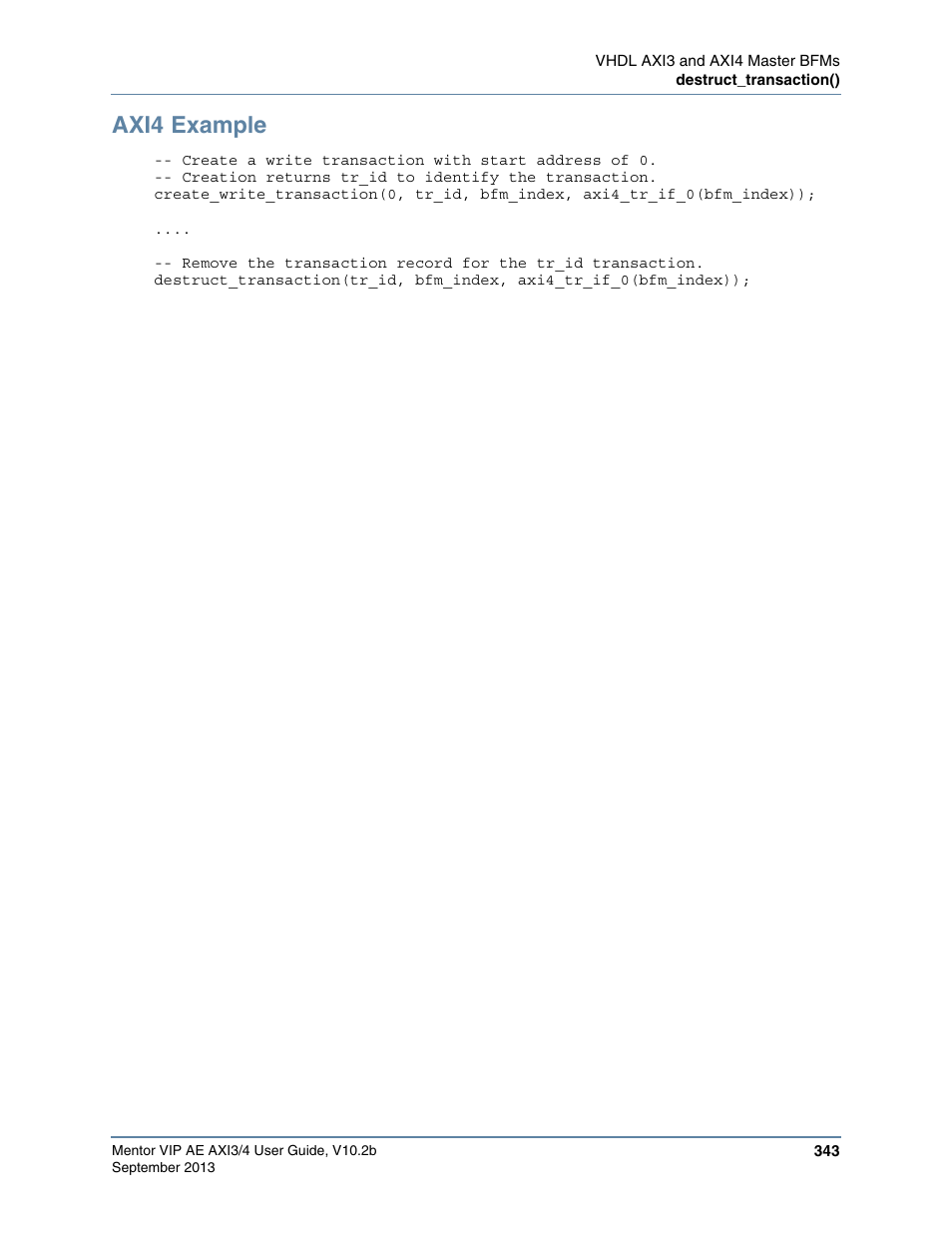 Axi4 example | Altera Mentor Verification IP Altera Edition AMBA AXI3/4TM User Manual | Page 361 / 783