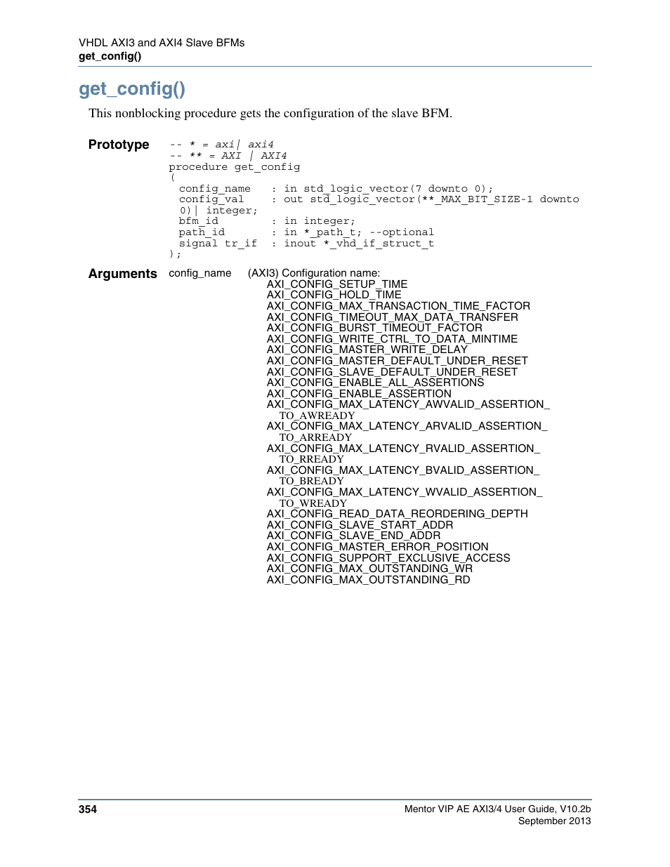Get_config() | Altera Mentor Verification IP Altera Edition AMBA AXI3/4TM User Manual | Page 374 / 783