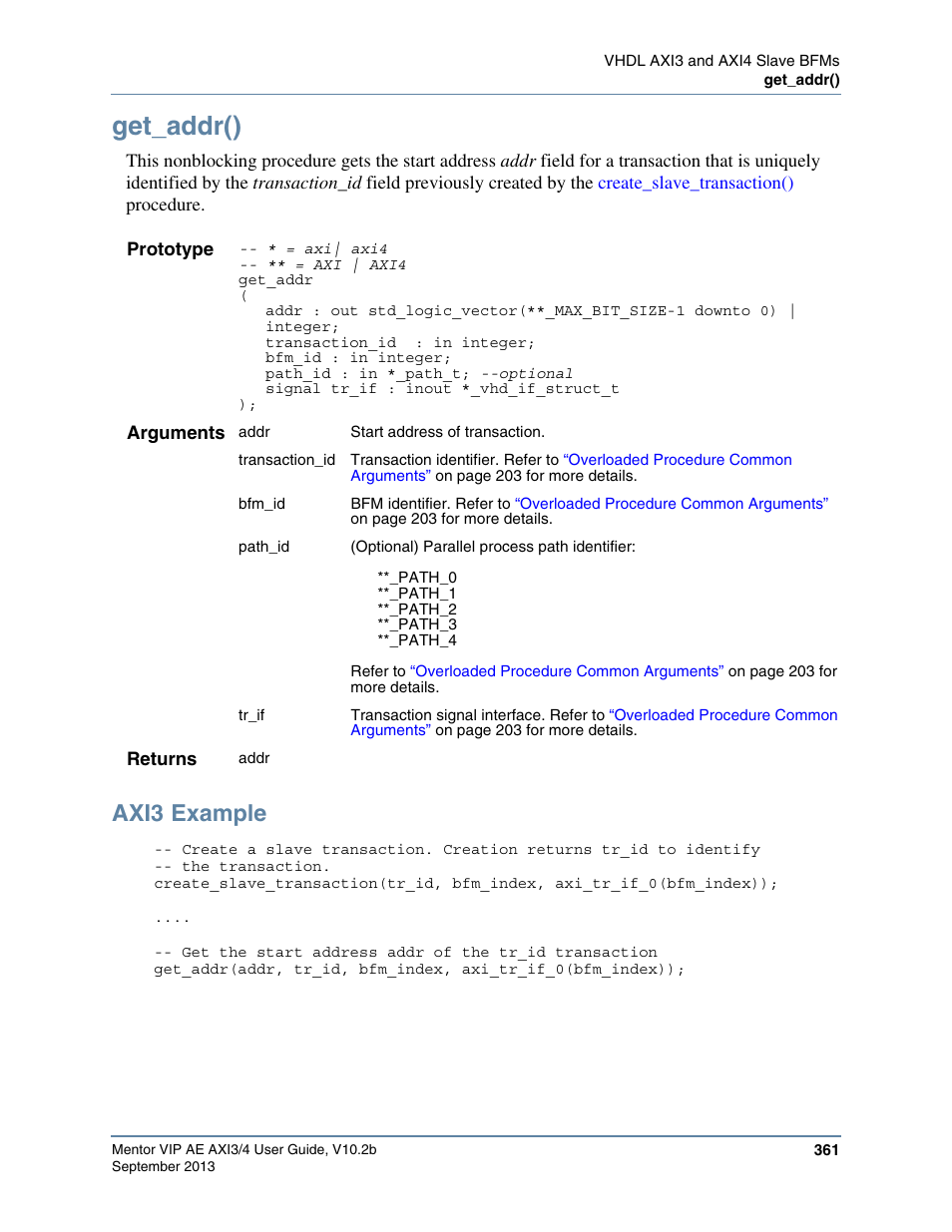 Get_addr(), Axi3 example | Altera Mentor Verification IP Altera Edition AMBA AXI3/4TM User Manual | Page 381 / 783