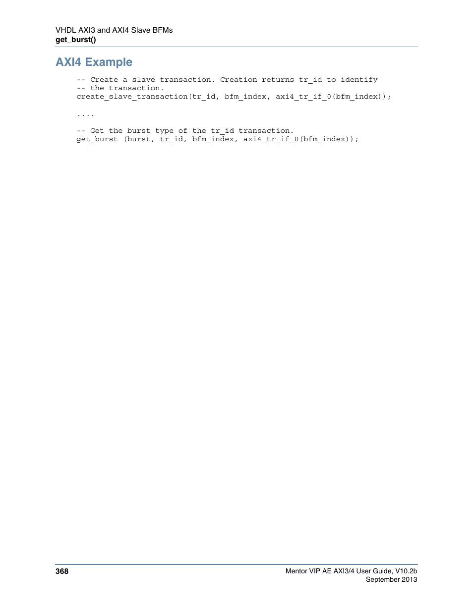 Axi4 example | Altera Mentor Verification IP Altera Edition AMBA AXI3/4TM User Manual | Page 388 / 783