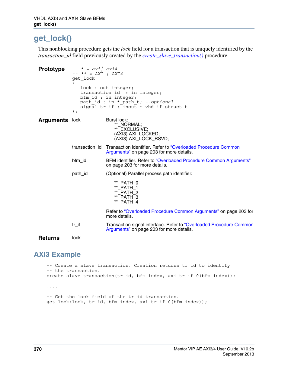 Get_lock(), Axi3 example | Altera Mentor Verification IP Altera Edition AMBA AXI3/4TM User Manual | Page 390 / 783
