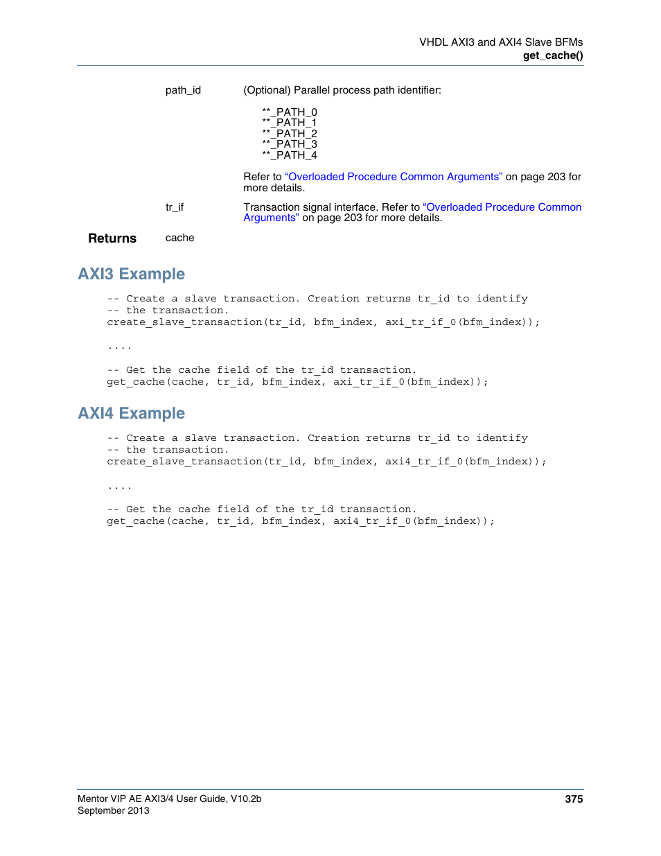 Axi3 example, Axi4 example | Altera Mentor Verification IP Altera Edition AMBA AXI3/4TM User Manual | Page 395 / 783