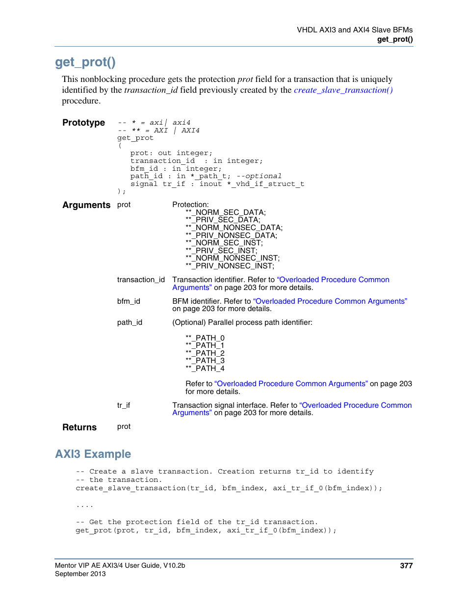 Get_prot(), Axi3 example | Altera Mentor Verification IP Altera Edition AMBA AXI3/4TM User Manual | Page 397 / 783