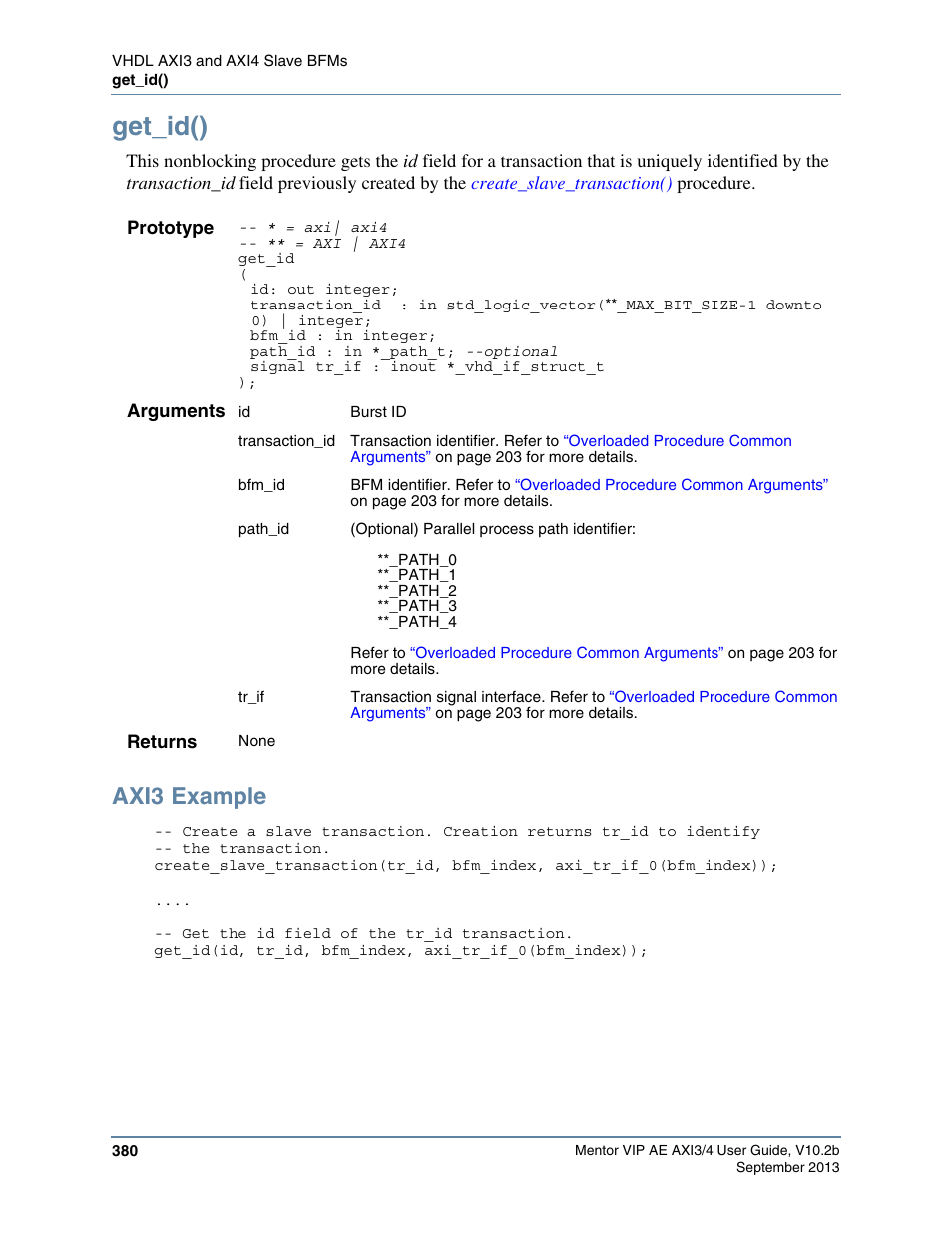 Get_id(), Axi3 example | Altera Mentor Verification IP Altera Edition AMBA AXI3/4TM User Manual | Page 400 / 783