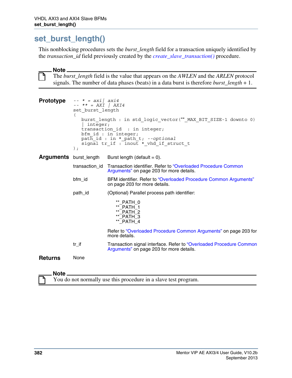 Set_burst_length() | Altera Mentor Verification IP Altera Edition AMBA AXI3/4TM User Manual | Page 402 / 783