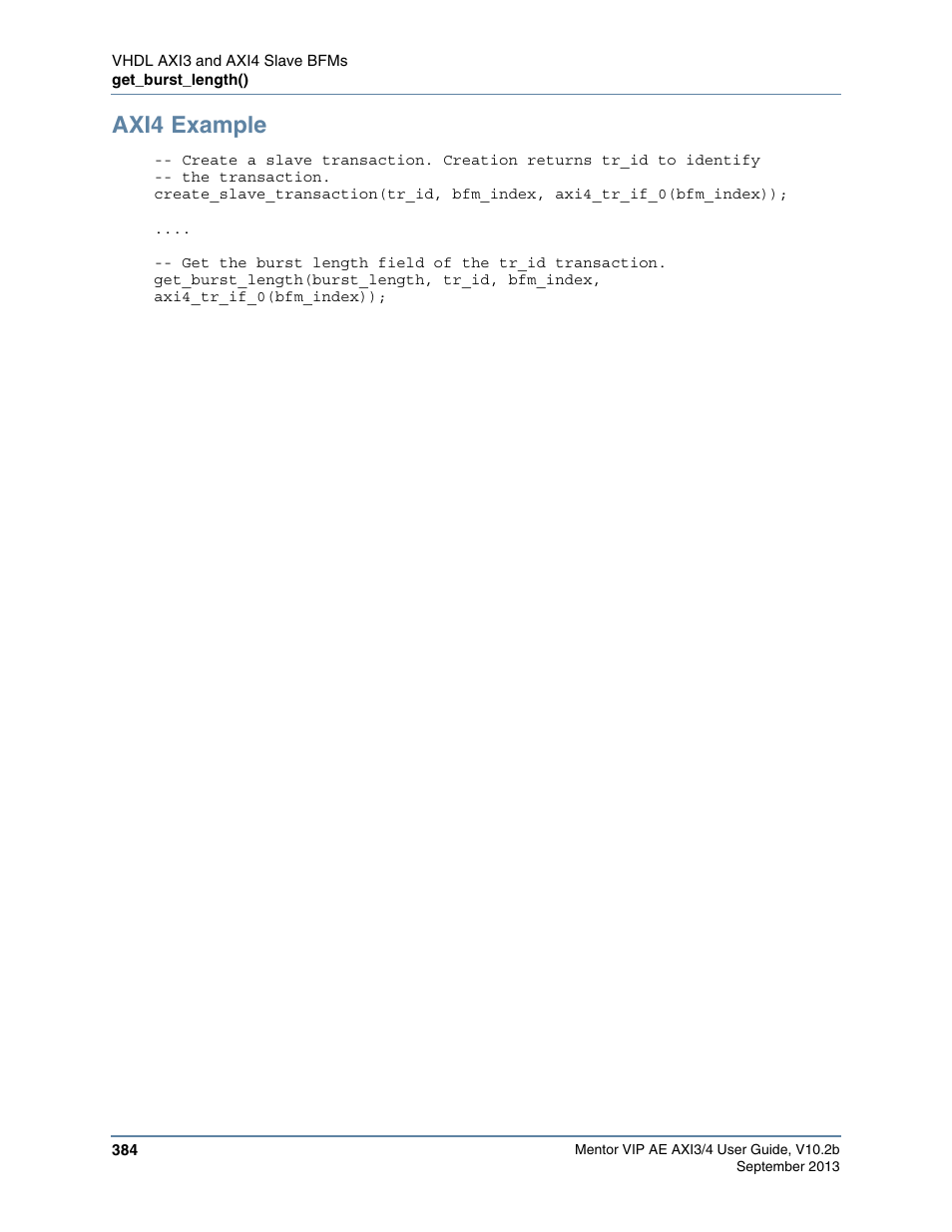Axi4 example | Altera Mentor Verification IP Altera Edition AMBA AXI3/4TM User Manual | Page 404 / 783