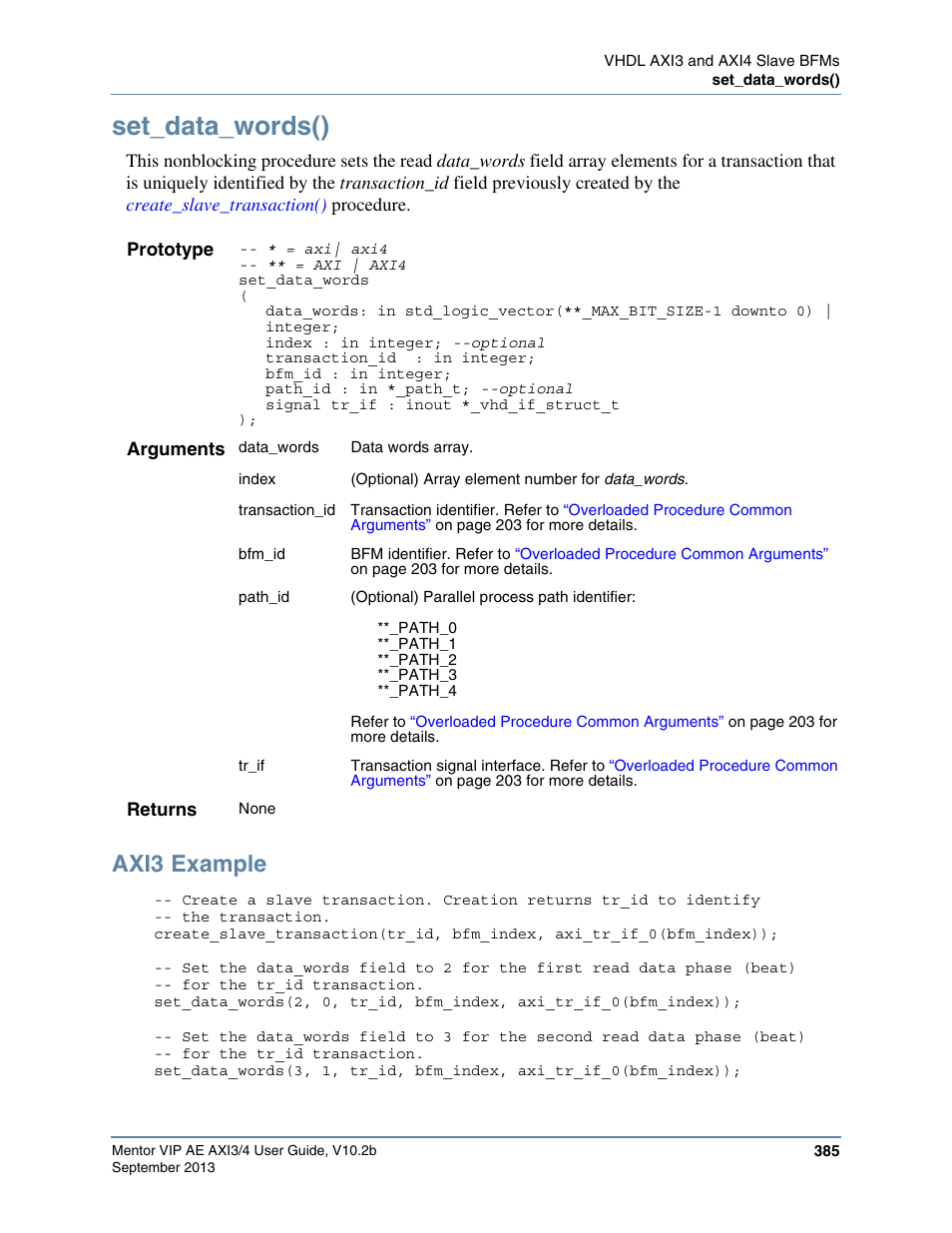 Set_data_words(), Axi3 example | Altera Mentor Verification IP Altera Edition AMBA AXI3/4TM User Manual | Page 405 / 783