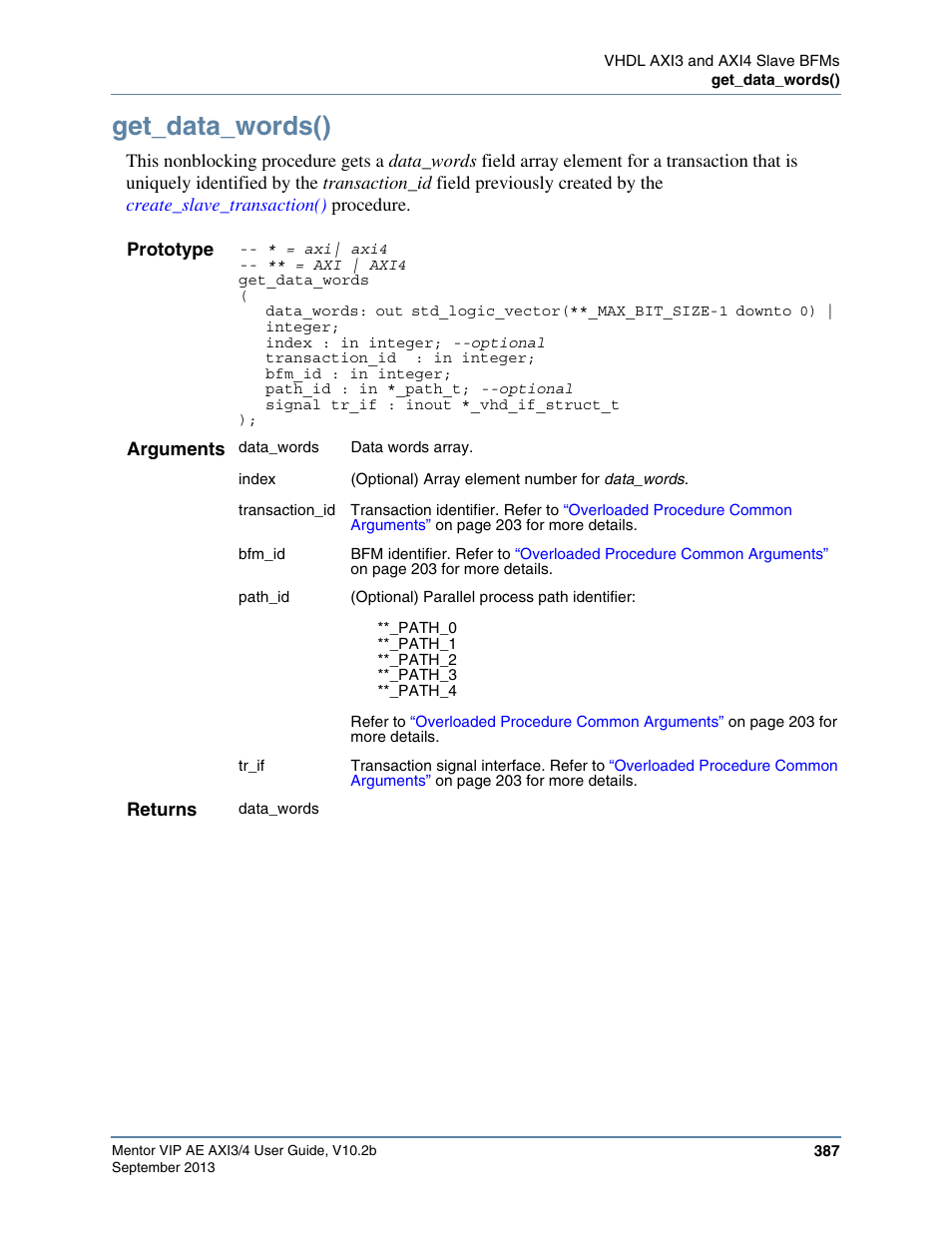 Get_data_words() | Altera Mentor Verification IP Altera Edition AMBA AXI3/4TM User Manual | Page 407 / 783