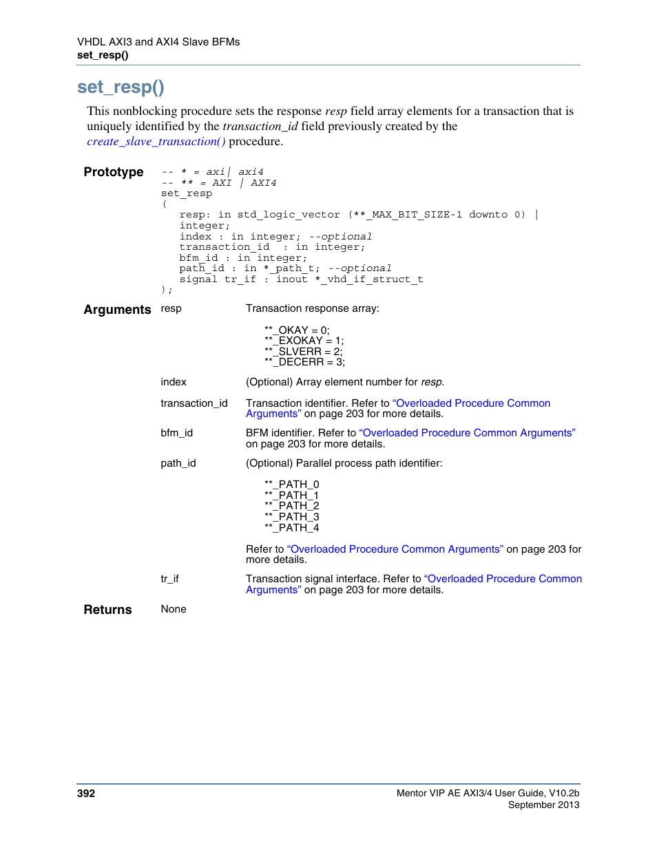 Set_resp() | Altera Mentor Verification IP Altera Edition AMBA AXI3/4TM User Manual | Page 412 / 783