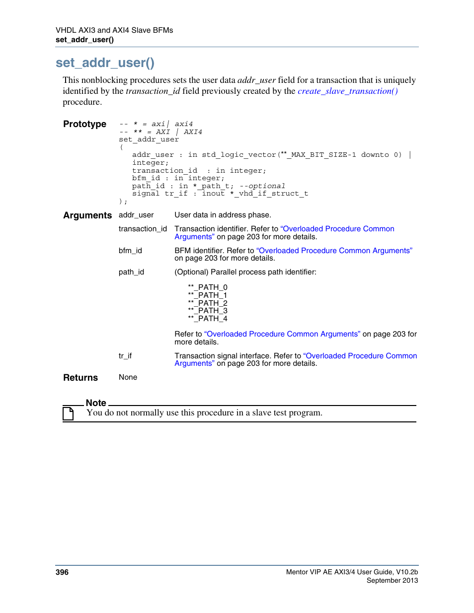 Set_addr_user() | Altera Mentor Verification IP Altera Edition AMBA AXI3/4TM User Manual | Page 416 / 783