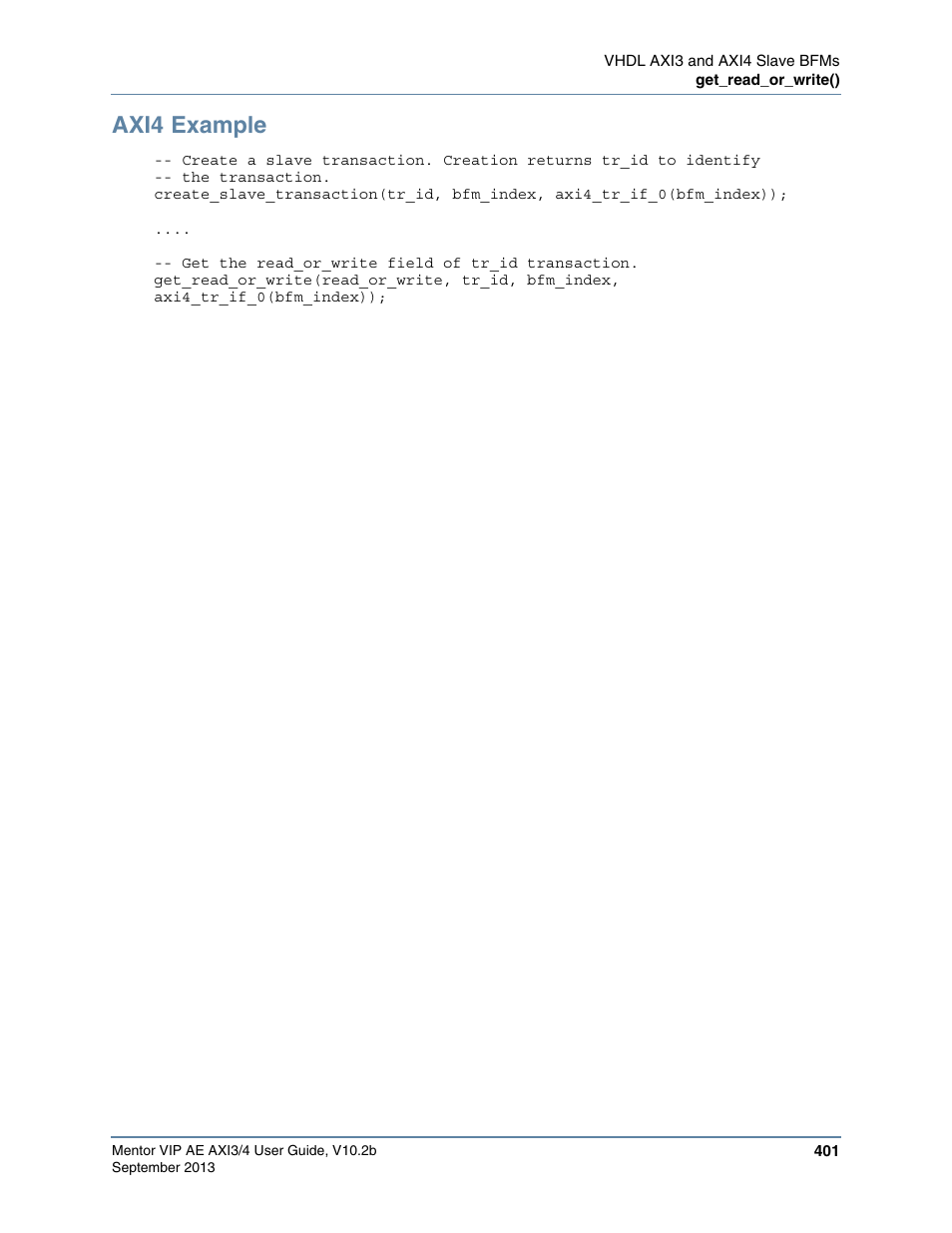 Axi4 example | Altera Mentor Verification IP Altera Edition AMBA AXI3/4TM User Manual | Page 421 / 783