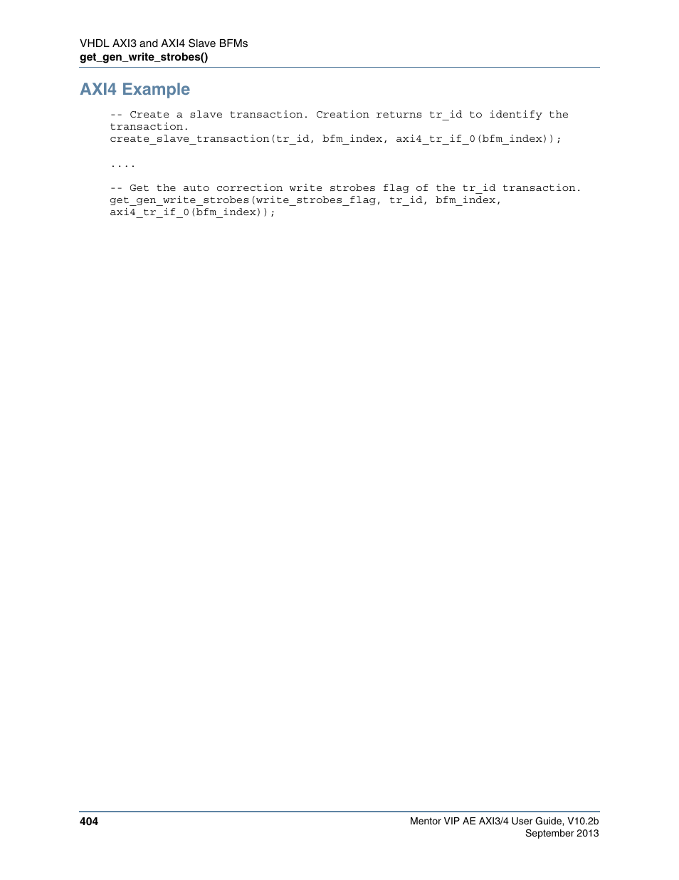 Axi4 example | Altera Mentor Verification IP Altera Edition AMBA AXI3/4TM User Manual | Page 424 / 783