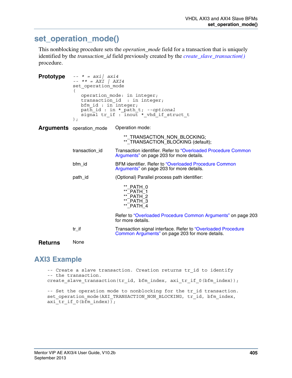 Set_operation_mode(), Axi3 example | Altera Mentor Verification IP Altera Edition AMBA AXI3/4TM User Manual | Page 425 / 783