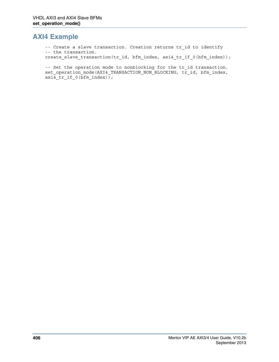 Axi4 example | Altera Mentor Verification IP Altera Edition AMBA AXI3/4TM User Manual | Page 426 / 783