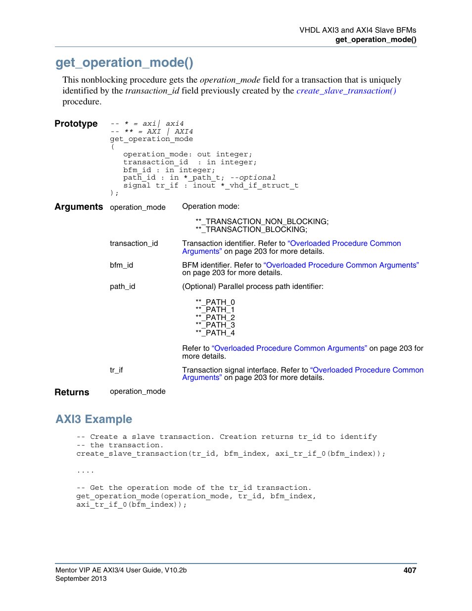 Get_operation_mode(), Axi3 example | Altera Mentor Verification IP Altera Edition AMBA AXI3/4TM User Manual | Page 427 / 783