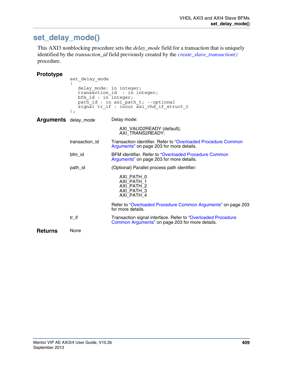 Set_delay_mode() | Altera Mentor Verification IP Altera Edition AMBA AXI3/4TM User Manual | Page 429 / 783