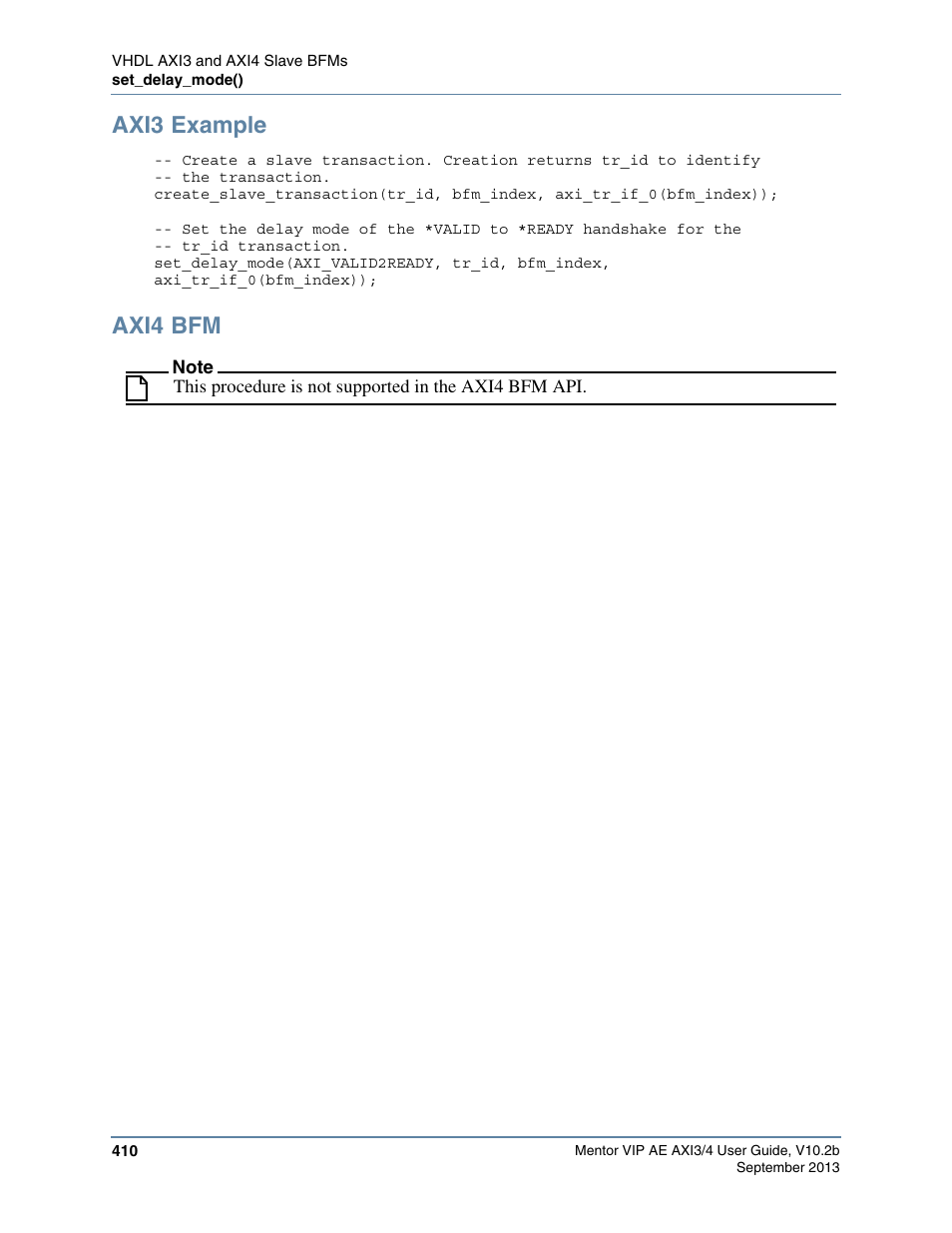 Axi3 example, Axi4 bfm | Altera Mentor Verification IP Altera Edition AMBA AXI3/4TM User Manual | Page 430 / 783