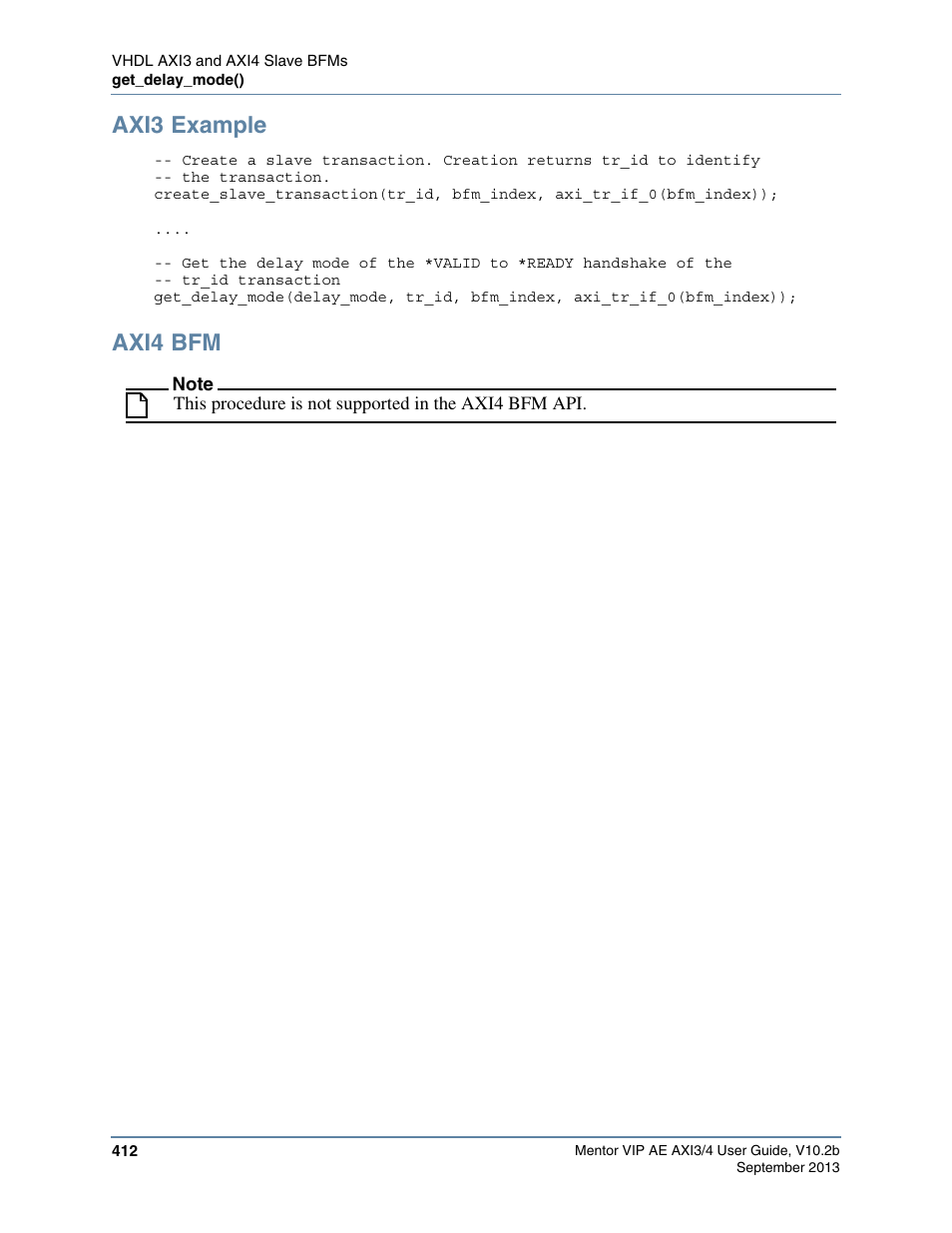 Axi3 example, Axi4 bfm | Altera Mentor Verification IP Altera Edition AMBA AXI3/4TM User Manual | Page 432 / 783
