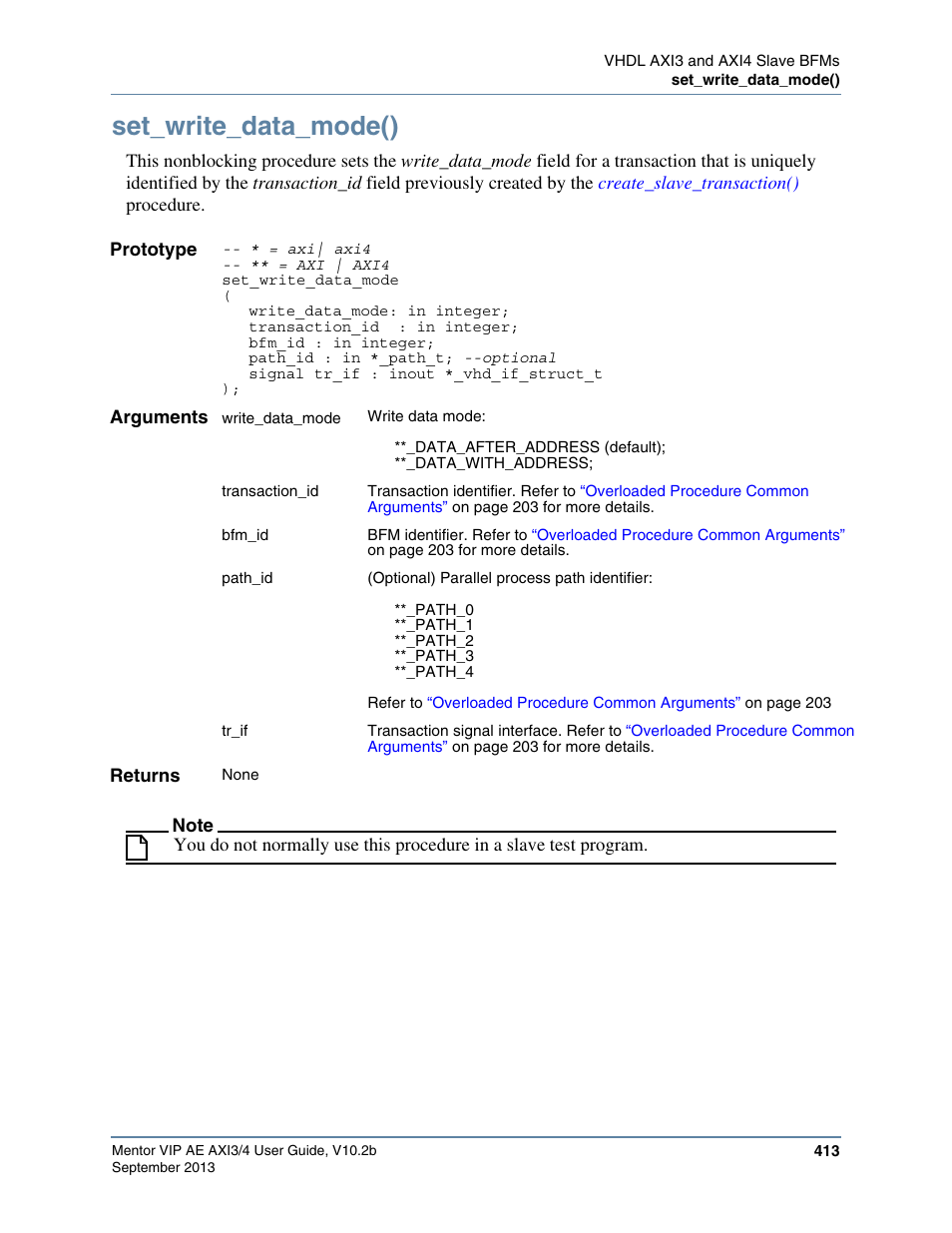 Set_write_data_mode() | Altera Mentor Verification IP Altera Edition AMBA AXI3/4TM User Manual | Page 433 / 783