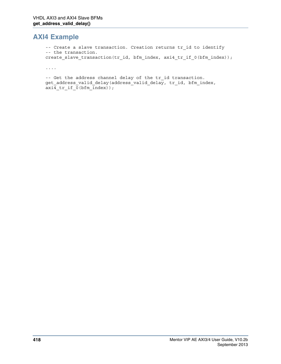 Axi4 example | Altera Mentor Verification IP Altera Edition AMBA AXI3/4TM User Manual | Page 438 / 783