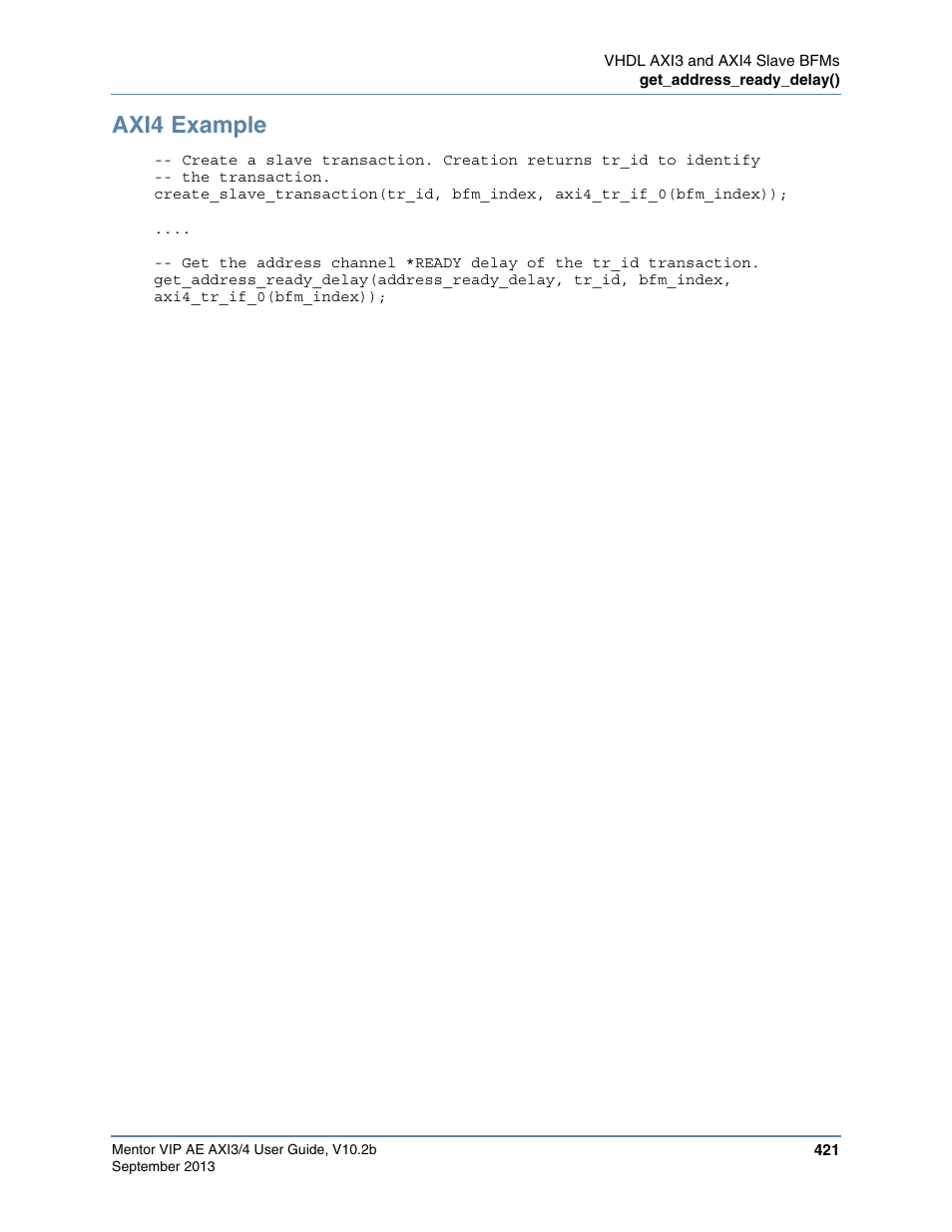 Axi4 example | Altera Mentor Verification IP Altera Edition AMBA AXI3/4TM User Manual | Page 441 / 783