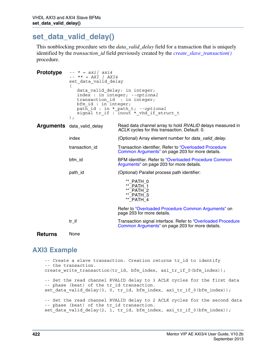 Set_data_valid_delay(), Axi3 example | Altera Mentor Verification IP Altera Edition AMBA AXI3/4TM User Manual | Page 442 / 783