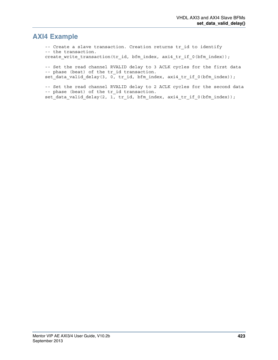 Axi4 example | Altera Mentor Verification IP Altera Edition AMBA AXI3/4TM User Manual | Page 443 / 783