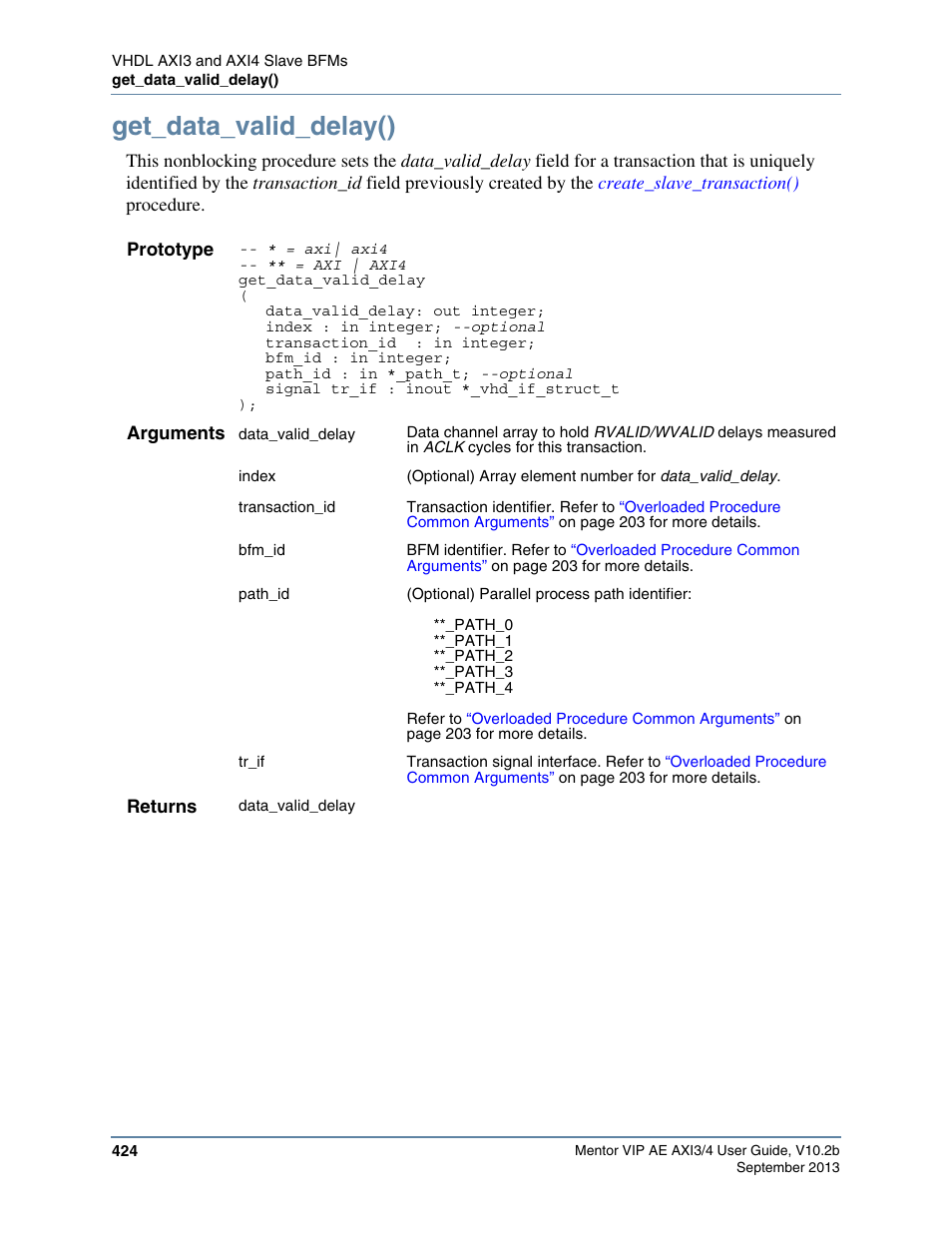 Get_data_valid_delay() | Altera Mentor Verification IP Altera Edition AMBA AXI3/4TM User Manual | Page 444 / 783