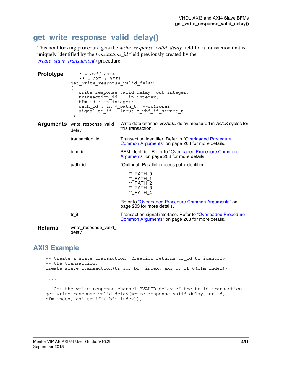 Get_write_response_valid_delay(), Axi3 example | Altera Mentor Verification IP Altera Edition AMBA AXI3/4TM User Manual | Page 451 / 783