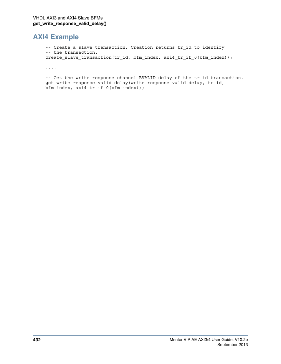 Axi4 example | Altera Mentor Verification IP Altera Edition AMBA AXI3/4TM User Manual | Page 452 / 783