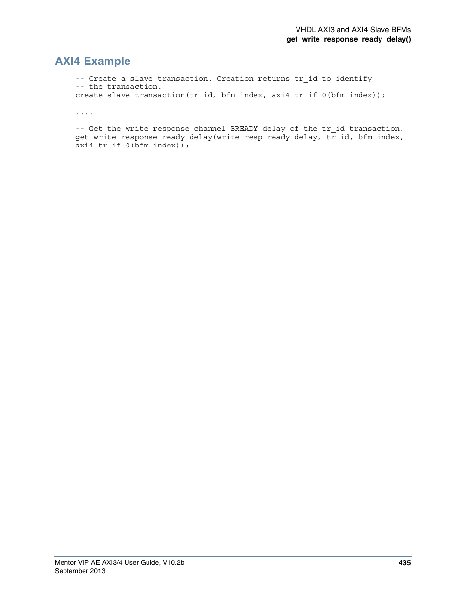 Axi4 example | Altera Mentor Verification IP Altera Edition AMBA AXI3/4TM User Manual | Page 455 / 783