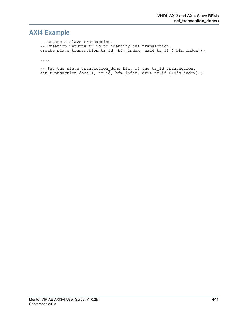 Axi4 example | Altera Mentor Verification IP Altera Edition AMBA AXI3/4TM User Manual | Page 461 / 783