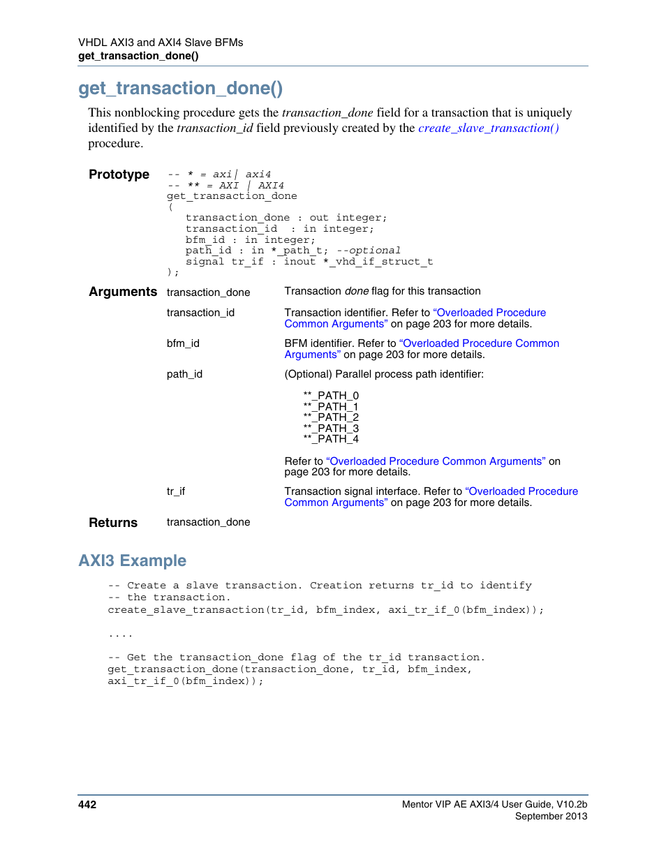 Get_transaction_done(), Axi3 example | Altera Mentor Verification IP Altera Edition AMBA AXI3/4TM User Manual | Page 462 / 783