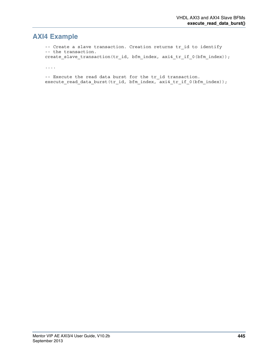 Axi4 example | Altera Mentor Verification IP Altera Edition AMBA AXI3/4TM User Manual | Page 465 / 783