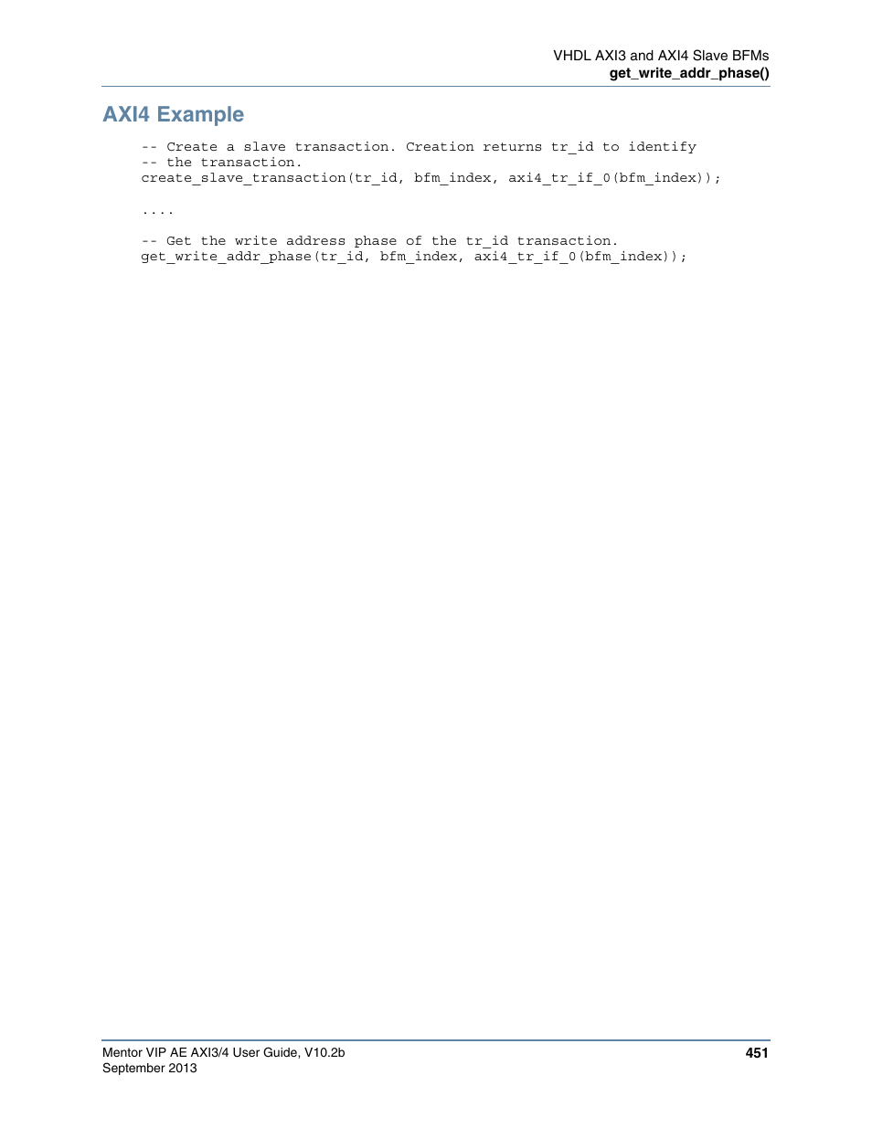 Axi4 example | Altera Mentor Verification IP Altera Edition AMBA AXI3/4TM User Manual | Page 471 / 783