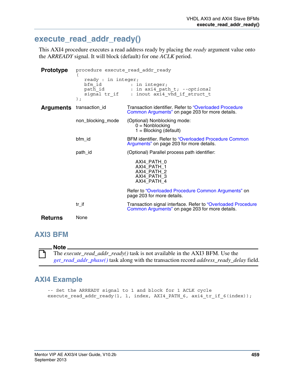 Execute_read_addr_ready(), Axi3 bfm, Axi4 example | Altera Mentor Verification IP Altera Edition AMBA AXI3/4TM User Manual | Page 479 / 783