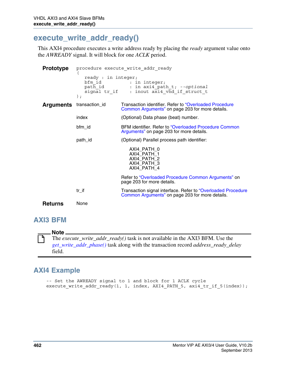 Execute_write_addr_ready(), Axi3 bfm, Axi4 example | Altera Mentor Verification IP Altera Edition AMBA AXI3/4TM User Manual | Page 482 / 783