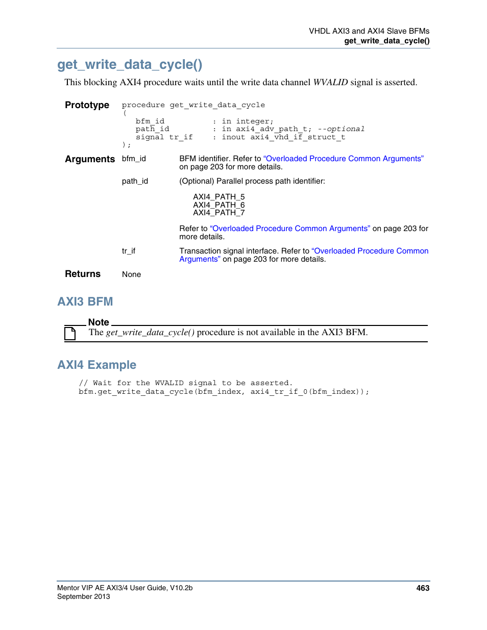 Get_write_data_cycle(), Axi3 bfm, Axi4 example | Altera Mentor Verification IP Altera Edition AMBA AXI3/4TM User Manual | Page 483 / 783