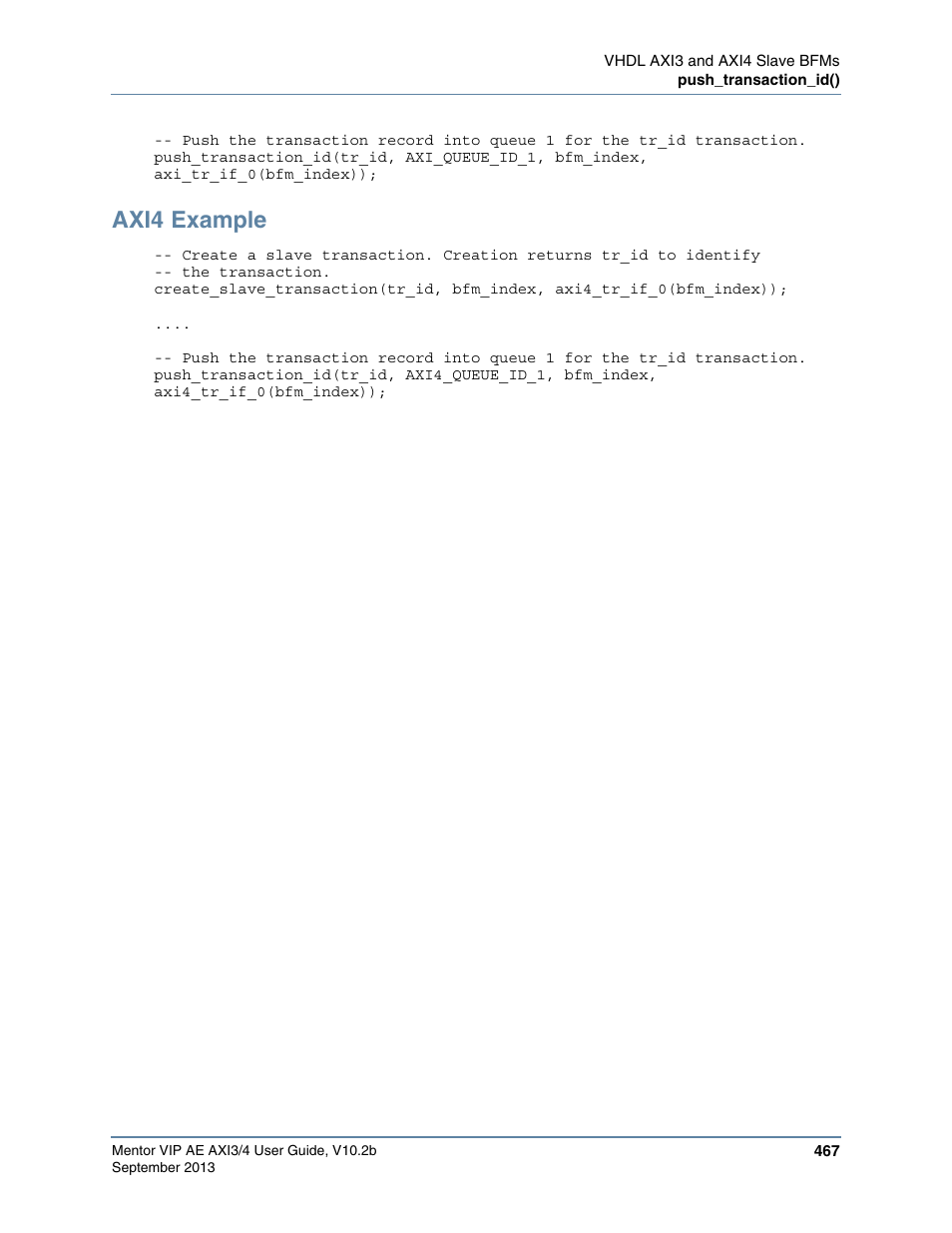 Axi4 example | Altera Mentor Verification IP Altera Edition AMBA AXI3/4TM User Manual | Page 487 / 783