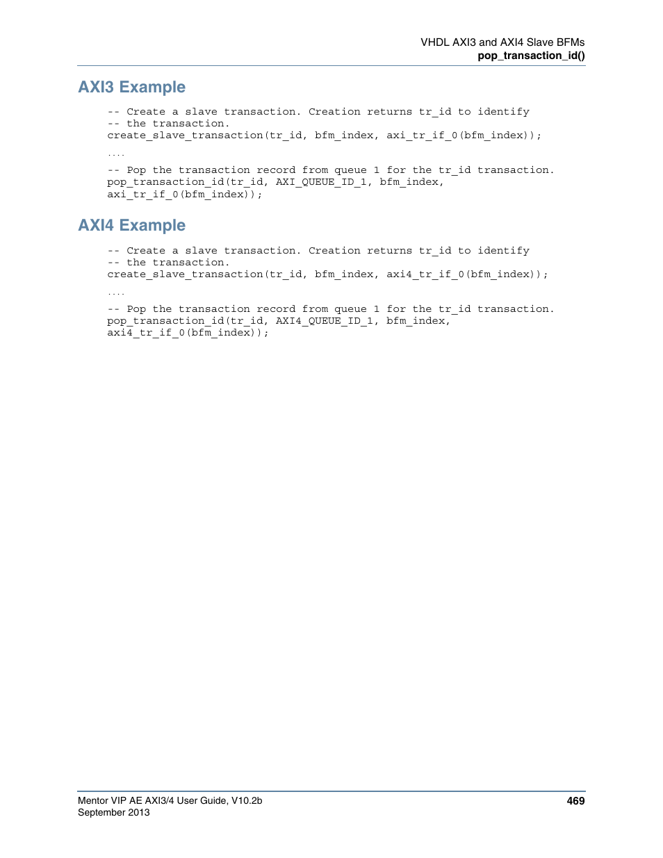 Axi3 example, Axi4 example | Altera Mentor Verification IP Altera Edition AMBA AXI3/4TM User Manual | Page 489 / 783