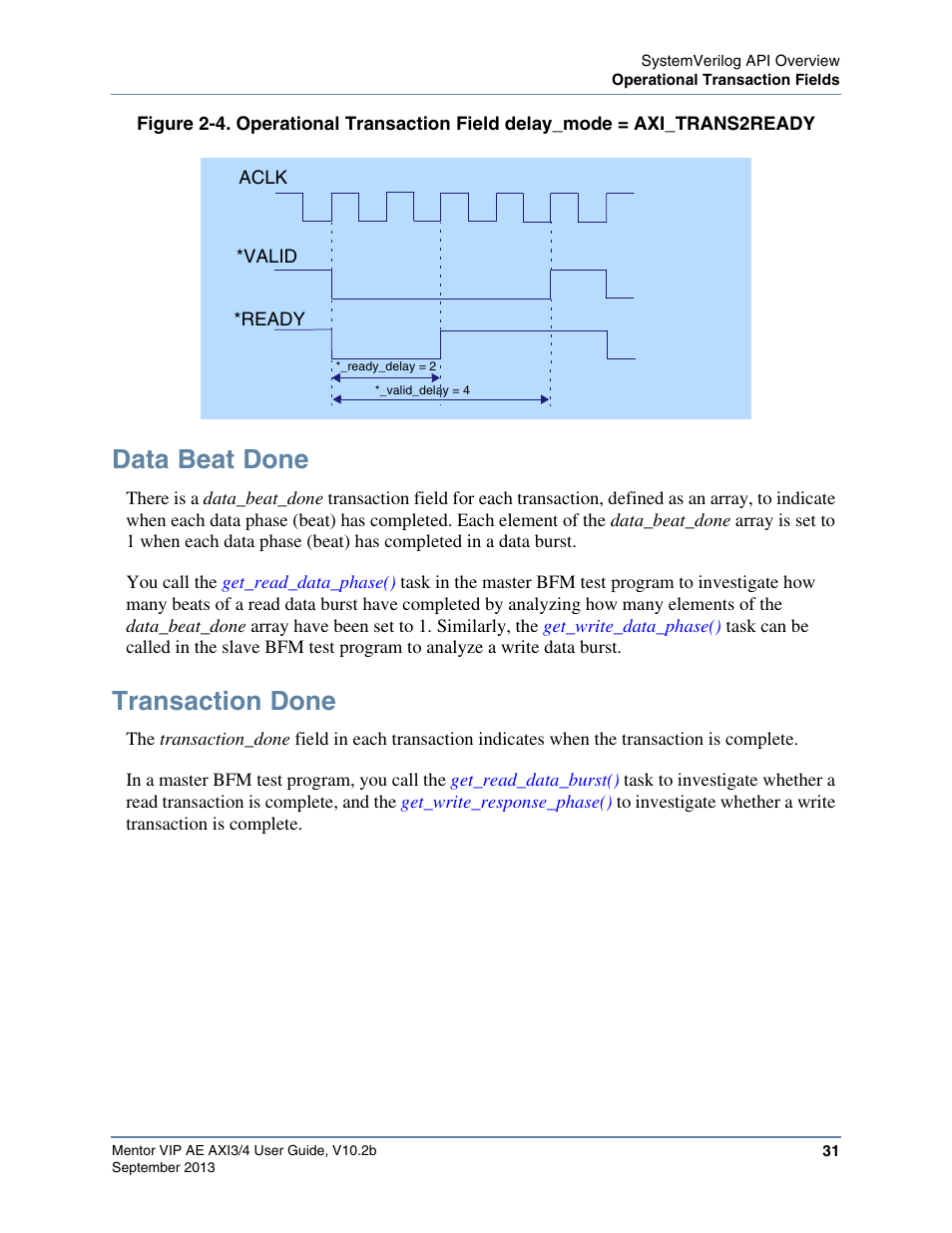 Data beat done, Transaction done, Asserted) | Figure 2-4 | Altera Mentor Verification IP Altera Edition AMBA AXI3/4TM User Manual | Page 49 / 783