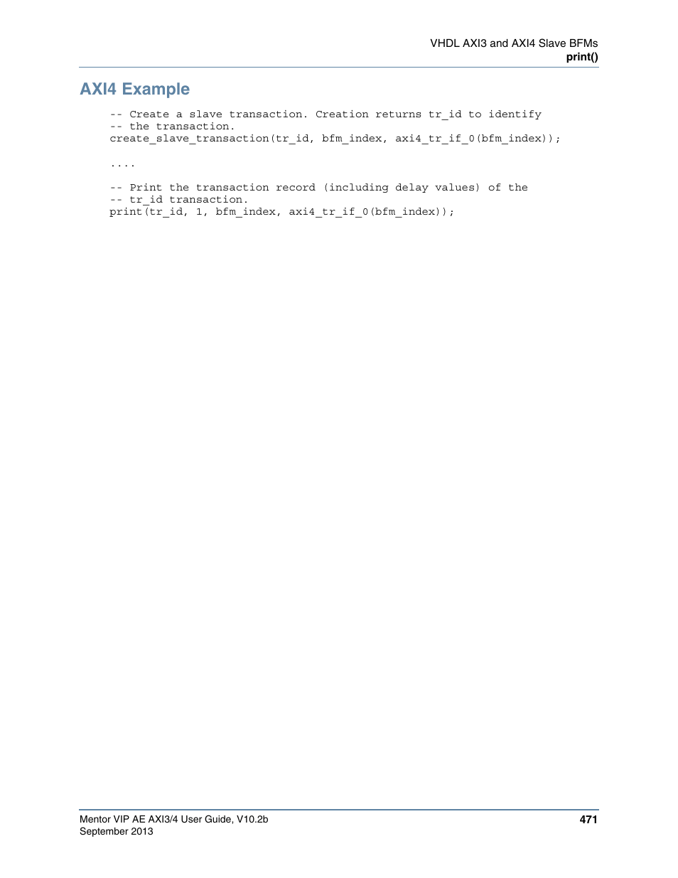 Axi4 example | Altera Mentor Verification IP Altera Edition AMBA AXI3/4TM User Manual | Page 491 / 783